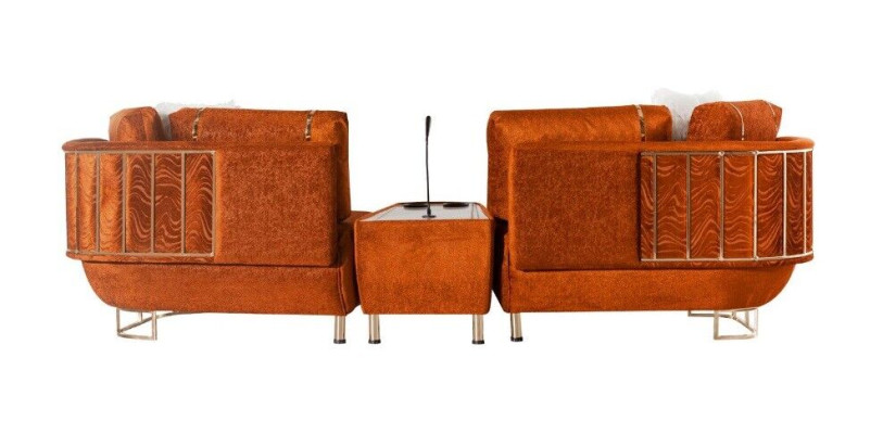 Orange Sofa with a Table Designer 3-Seater Living room Luxury Furniture