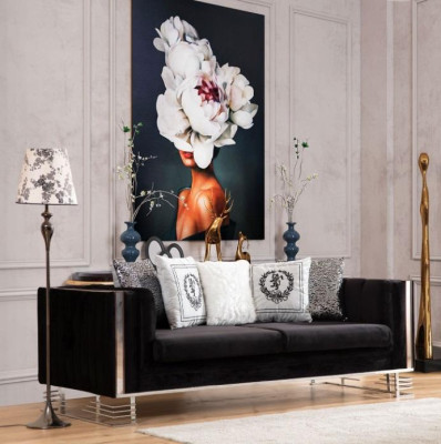 Black designer three-seater living room 3-seater metal frame couch