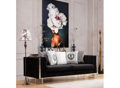 Black designer three-seater living room 3-seater metal frame couch