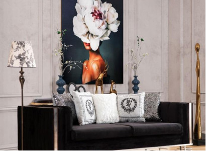 Black designer three-seater living room 3-seater metal frame couch
