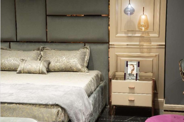Design Group Bedroom Double bed Bed Bedside tables Set 6pcs Beige