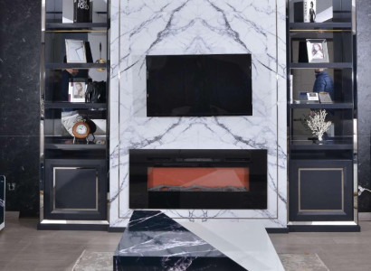 Luxury Wall unit TV cabinet Lowboard TV Stand Gray Silver Vittine Wood Modern