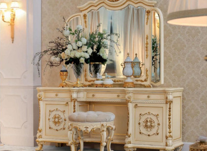 Baroque Dressing table Mirror Console Tables Wood Beige Set Bedroom
