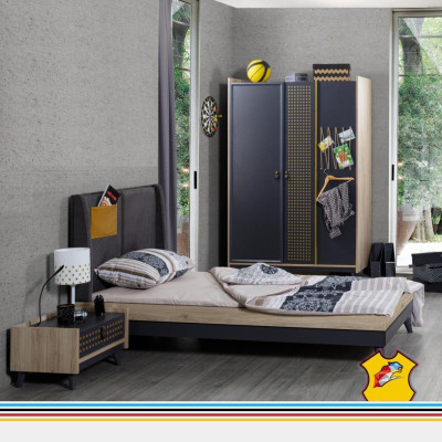 Bed Wood Beds Bed frame Youth room Childrens room Black single bed