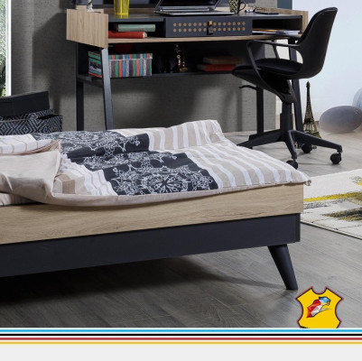 Bed Wood Beds Bed frame Youth room Childrens room Black single bed