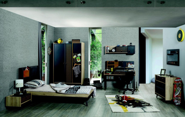 Bed Wood Beds Bed frame Youth room Childrens room Black single bed