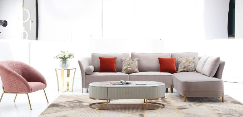 Living room Modern sofa Corner sofa L-shape Coffee table Corner sofa Upholstery 2-piece. Set new