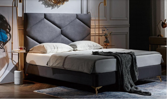 Bedroom Set Bed + 2x Bedside tables 3-piece. Bedside table Furniture luxury hotel velvet