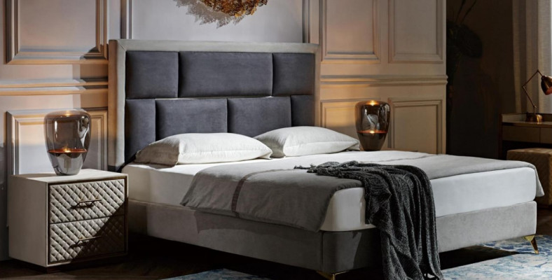 Bedroom 3 pcs. Set Bed 2x Bedside table Console Beds Double Upholstery Hotel