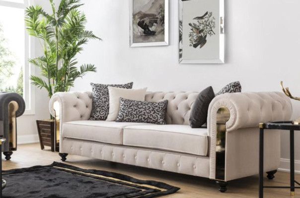 Chesterfield Sofa 3 Seat Design Living room Upholstery Wood Leather Modern Luxury