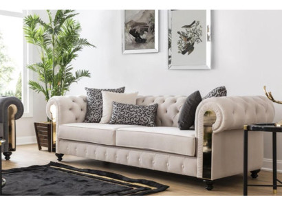 Chesterfield Sofa 3 Seat Design Living room Upholstery Wood Leather Modern Luxury
