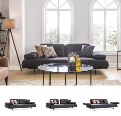 xxl Sofa 4 Seater Couch Living room Upholstery Seat Suite Leather Gray Textile