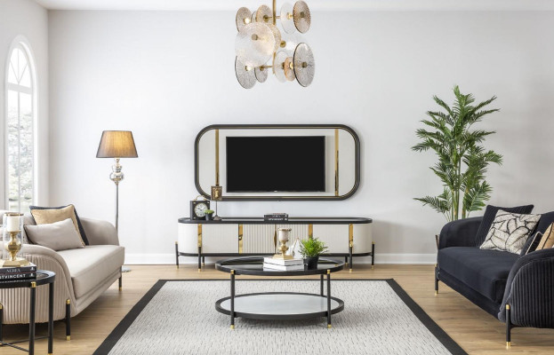 Luxury Set Modern TV cabinet Living room Upholstery Seat Sofa set 3 + 3 Seat Coffee table