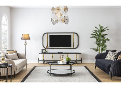 Luxury Set Modern TV cabinet Living room Upholstery Seat Sofa set 3 + 3 Seat Coffee table