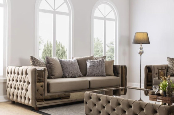 Chesterfield Sofa 4 Seat Living room Modern Design Blue Sofas Textile Couches