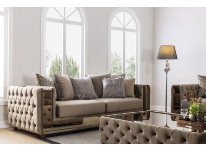 Chesterfield Sofa 4 Seat Living room Modern Design Blue Sofas Textile Couches