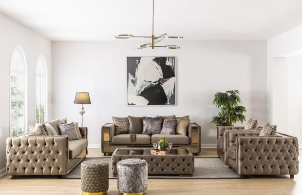 Chesterfield Sofa 4 Seat Living room Modern Design Blue Sofas Textile Couches