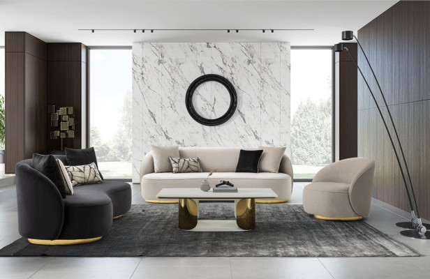 Luxury Couches Furniture Living room Four Seater Black Textile Furniture Round 4er