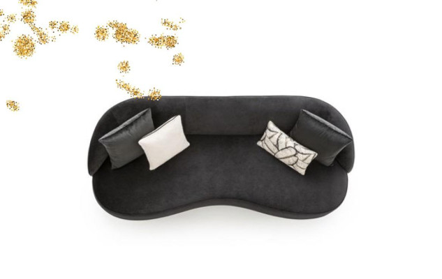 Luxury Couches Furniture Living room Four Seater Black Textile Furniture Round 4er