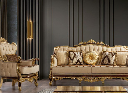 Luxury Sofa Beige Sofa set Armchair 3+1 Seater Fabric Design Sofas
