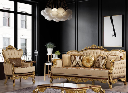 Sofa set Couch Baroque Rococo Couches Textile Chesterfield Sofa Table 3 pieces.