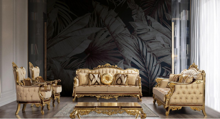 Sofa set Couch Baroque Rococo Couches Textile Chesterfield Sofa Table 3 pieces.