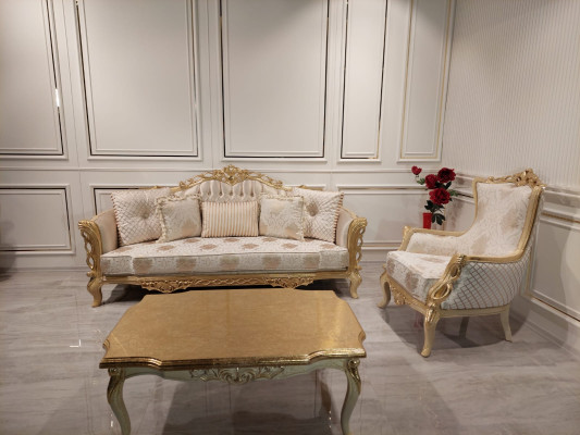 Sofa set Sofa 3+1 Seater Armchair Table carved legs Coffee table 3pcs.