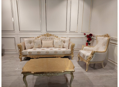 Sofa set Sofa 3+1 Seater Armchair Table carved legs Coffee table 3pcs.
