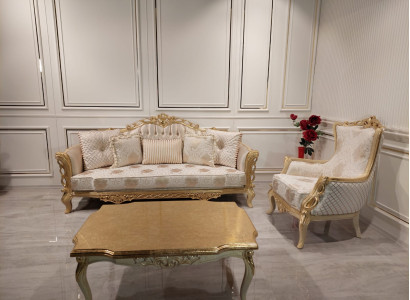 Sofa set Sofa 3+1 Seater Armchair Table carved legs Coffee table 3pcs.