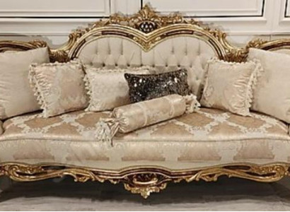 Chesterfield Baroque Three Seater Couch Furniture Sofa Couches Fabric Beige