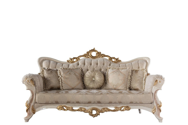Chesterfield Baroque Couch Furniture Sofa Couches Fabric Gold Three Seater