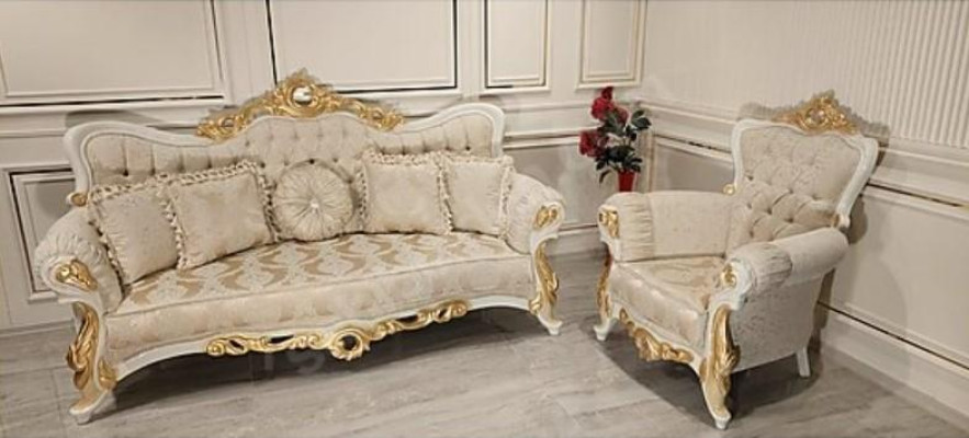 Chesterfield Baroque Couch Furniture Sofa Couches Fabric Gold Three Seater