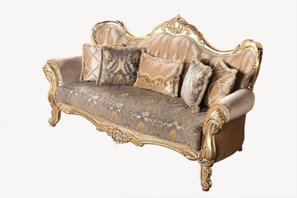 Chesterfield Baroque Three Seater Couch Furniture Sofa Fabric Gold Couches