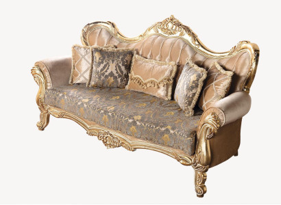 Chesterfield Baroque Three Seater Couch Furniture Sofa Fabric Gold Couches