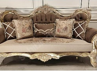 Chesterfield Baroque Three Seater Couch Sofa Couches Fabric Gold Furniture