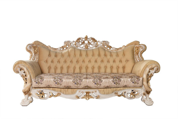 Chesterfield Baroque Three Seater Couch Furniture Sofa Couches Fabric Beige
