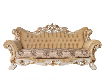 Chesterfield Baroque Three Seater Couch Furniture Sofa Couches Fabric Beige