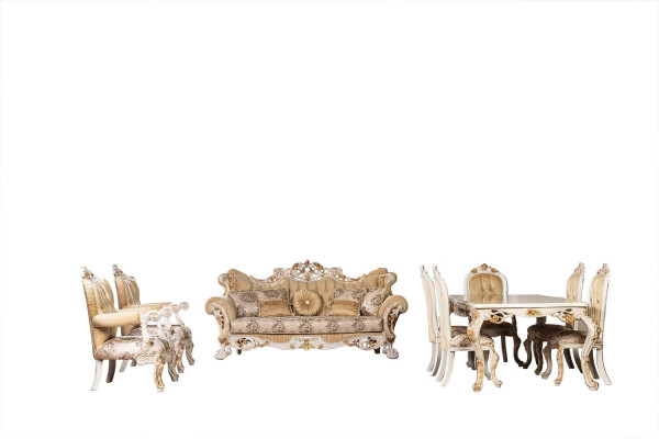 Chesterfield Baroque Three Seater Couch Furniture Sofa Couches Fabric Beige