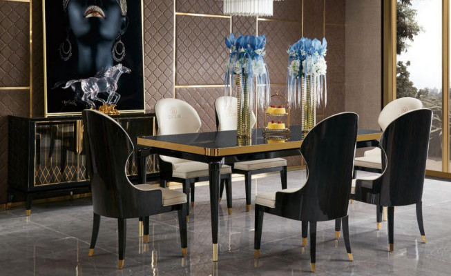 Design Dining Room Chair Set Metal Tables Armchair 4x Chairs Table Suite 4pcs.