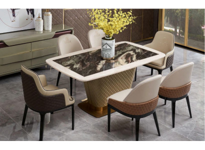 Table Dining room Suite Dining table Chair Set 7 pieces. Leather stainless steel back chairs