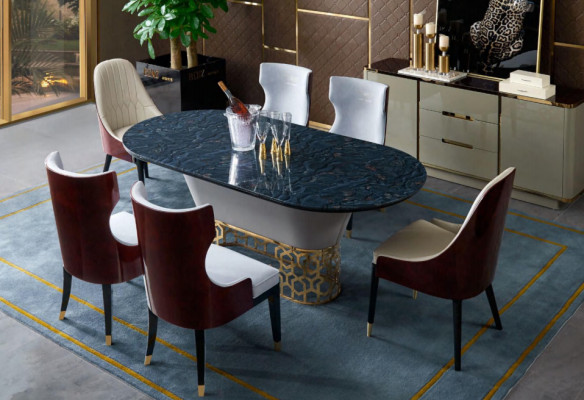 Luxury designer stainless steel metal dining table tables living room marble design