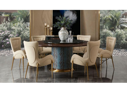 Design Round Table 6x Armchair Chairs Dining Room Seat Upholstery Suite Round