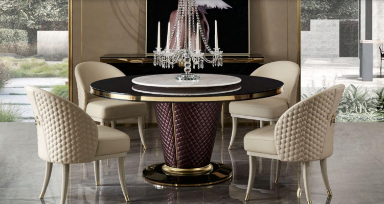 Design Round Table 4x Armchair Chairs Dining Room Seat Upholstery Round Tables