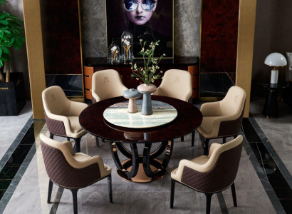 Design Round Dining Room Chair Set Metal Tables Armchair 4x Chairs + Table