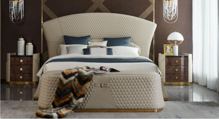 Bedroom Bed Stool 2x Bedside table Complete e Sets Leather Furniture