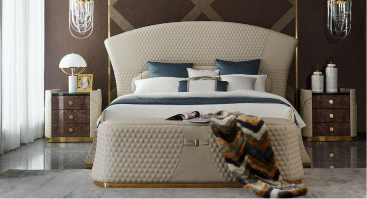 Bed Leather Bedroom Furniture Luxury Modern Beds 3pcs. Set of box springs