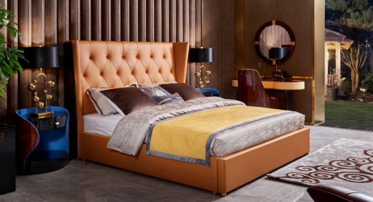 Bed Bedroom Furniture 6pcs. Leather Complete Set Design Luxury Beds