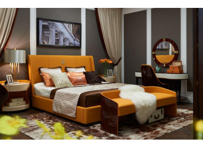 Bedroom 7 pieces. Set Luxury Furniture Bed Stool Mirror Bedside table Bed frame e