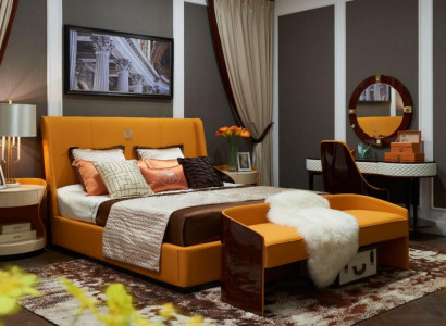 Bedroom 7 pieces. Set Luxury Furniture Bed Stool Mirror Bedside table Bed frame e