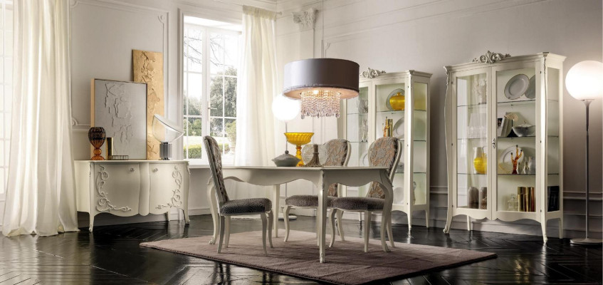 Suite Set Table 4x Chairs Chair Display case Set Chest of drawers Dining set 8pcs. Dining room